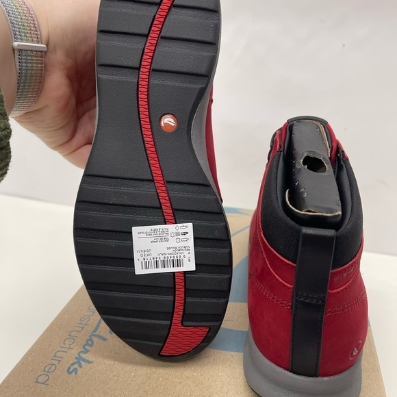 Clarks Unstructured Leather Lace-Up Boots - Un Adorn Walk in Red - Picture 7 of 8